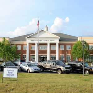 Harrisburg Town Hall sits in the center of the Town Center development.