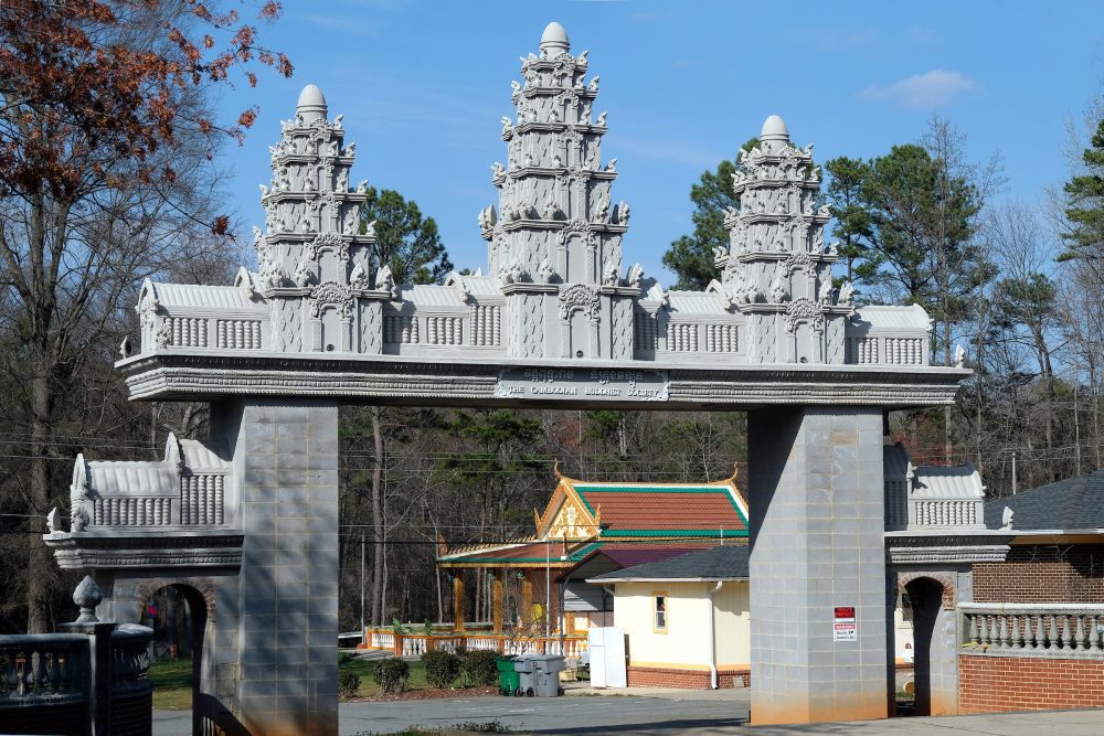 Just south of the Tom Hunter Station, the entrance to the Cambodian Buddhist Temple on Owen Boulevard is visible from the train. Photo: Nancy Pierce