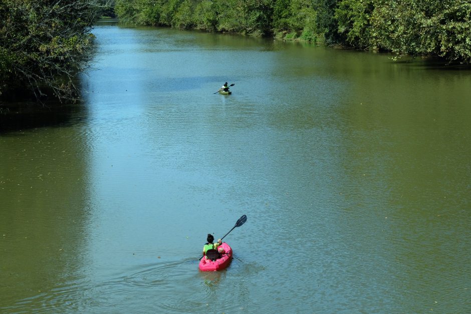 Kayakers paddling on the South Fork as seen from the Goat Island bridge. The South Fork was once so polluted it was called the Rainbow River. Photo: Nancy Pierce