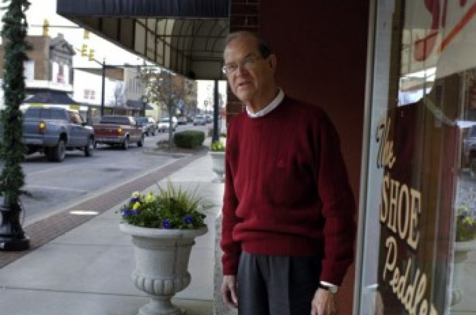 Hazel B. Knight has sold shoes in downtown Lancaster since 1953, first at a JC Penny and since the mid-1950s, in his store shown here. Besides the Kimbrells Furniture store, his is the oldest business there.