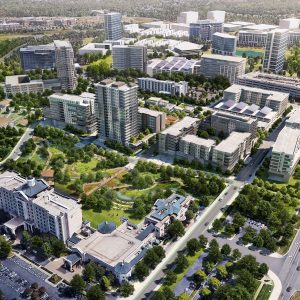 Rendering of "Ballantyne Reimagined," the planned redevelopment of Ballantyne Corporate Park to add shops, restaurants, apartments and amenities to the office park. Rendering: Northwood Office.