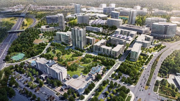 Rendering of "Ballantyne Reimagined," the planned redevelopment of Ballantyne Corporate Park to add shops, restaurants, apartments and amenities to the office park. Rendering: Northwood Office.