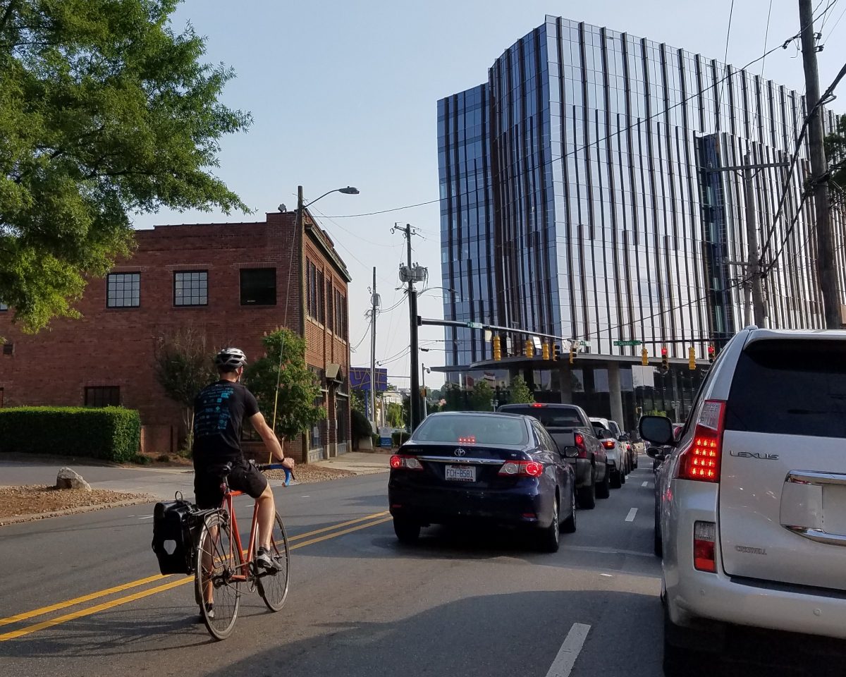Bicycle commuter in Charlotte.