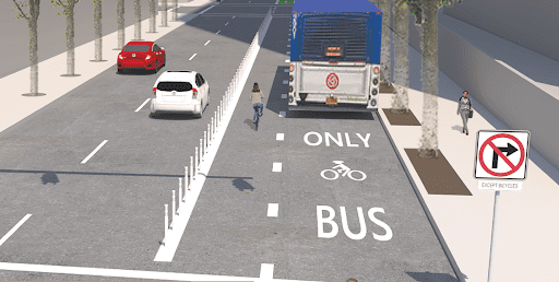 Artist’s rendering of how a bus-only lane might look in Charlotte. Image: Portland Bureau of Transportation.