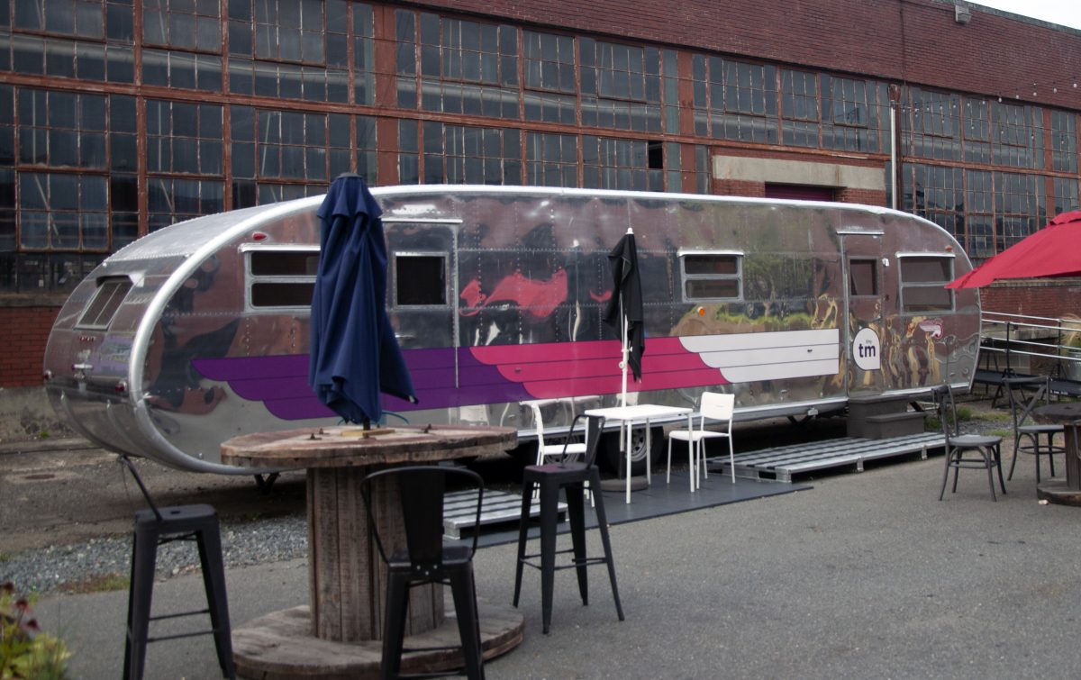 A trailer rented as office space for a small business at Camp North End. Photo: Ely Portillo