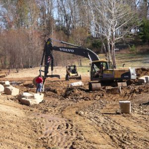 Digging the channel between the dam and Uwharrie River.