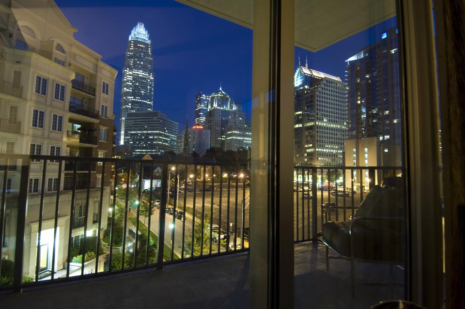 The Vue. View of uptown at night from the living room and deck.