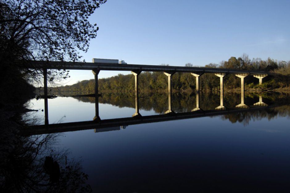 Fred M. Mills Jr. Bridge on N.C. 109 crossing the Pee Dee River, which forms the eastern border of Anson County.