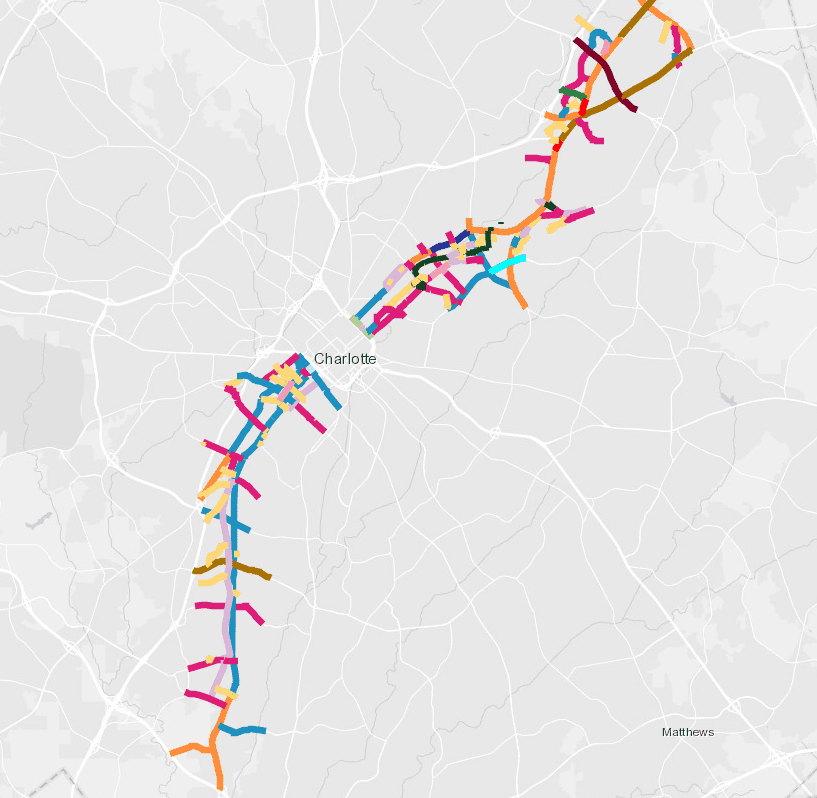  Streets identified in the first phase of the city's plan to map out and plan for improvements around the Blue Line. City of Charlotte.