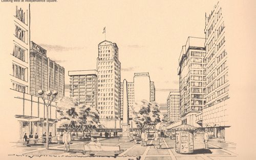 A car-free Independence Square, now called "The Square," depicted in 1966 Central Area Plan.