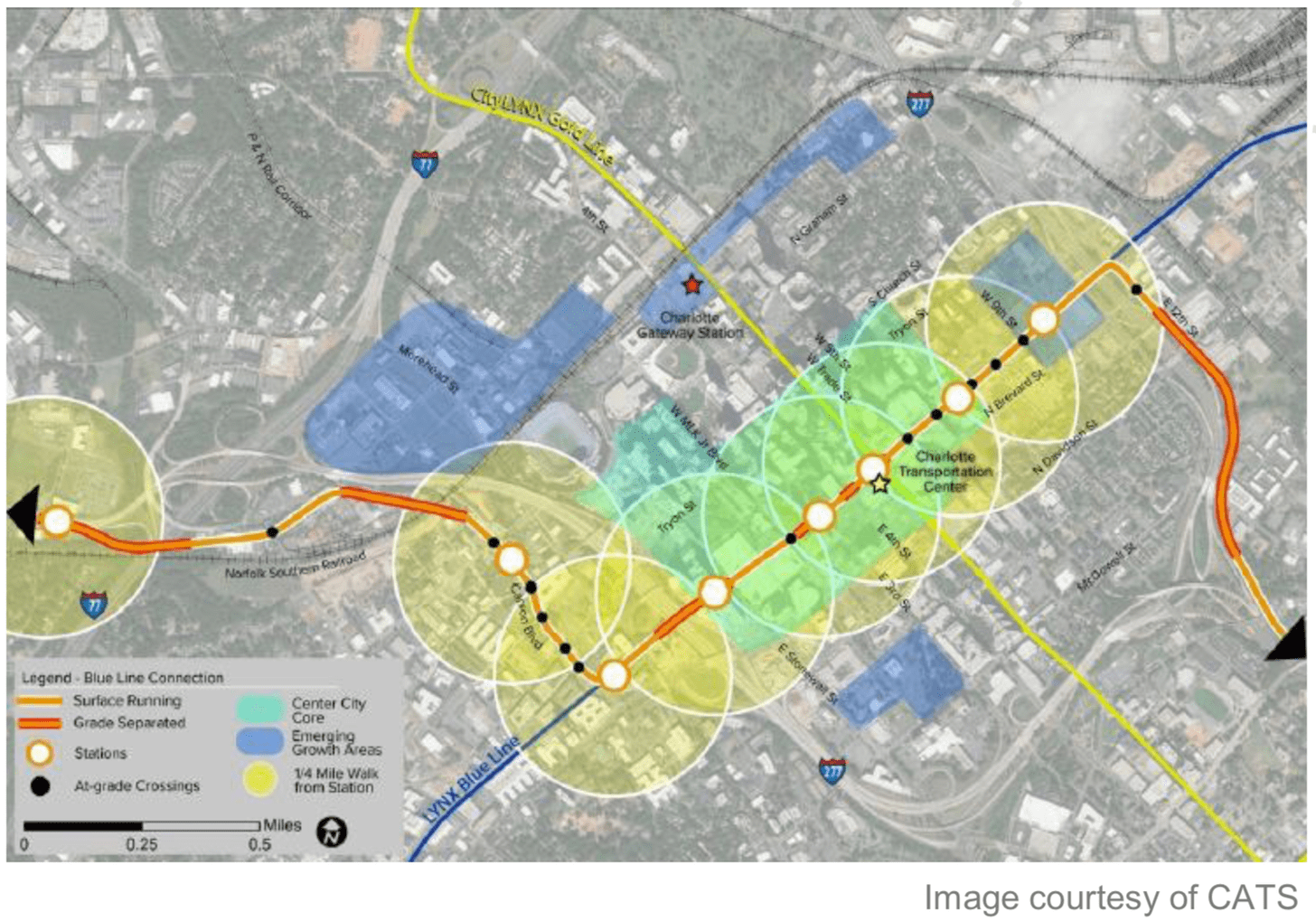 Map of the proposed Silver Line sharing tracks uptown with the Blue Line