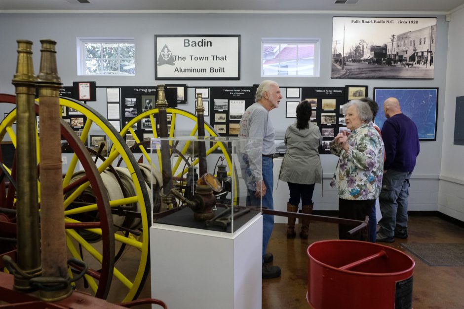 Visitors toured the Badin Historic Firehouse Museum during the 10 Days of Uwharrie outdoor festival on October 19. Note the "Town that Aluminum Built" placard. Photo: Nancy Pierce.