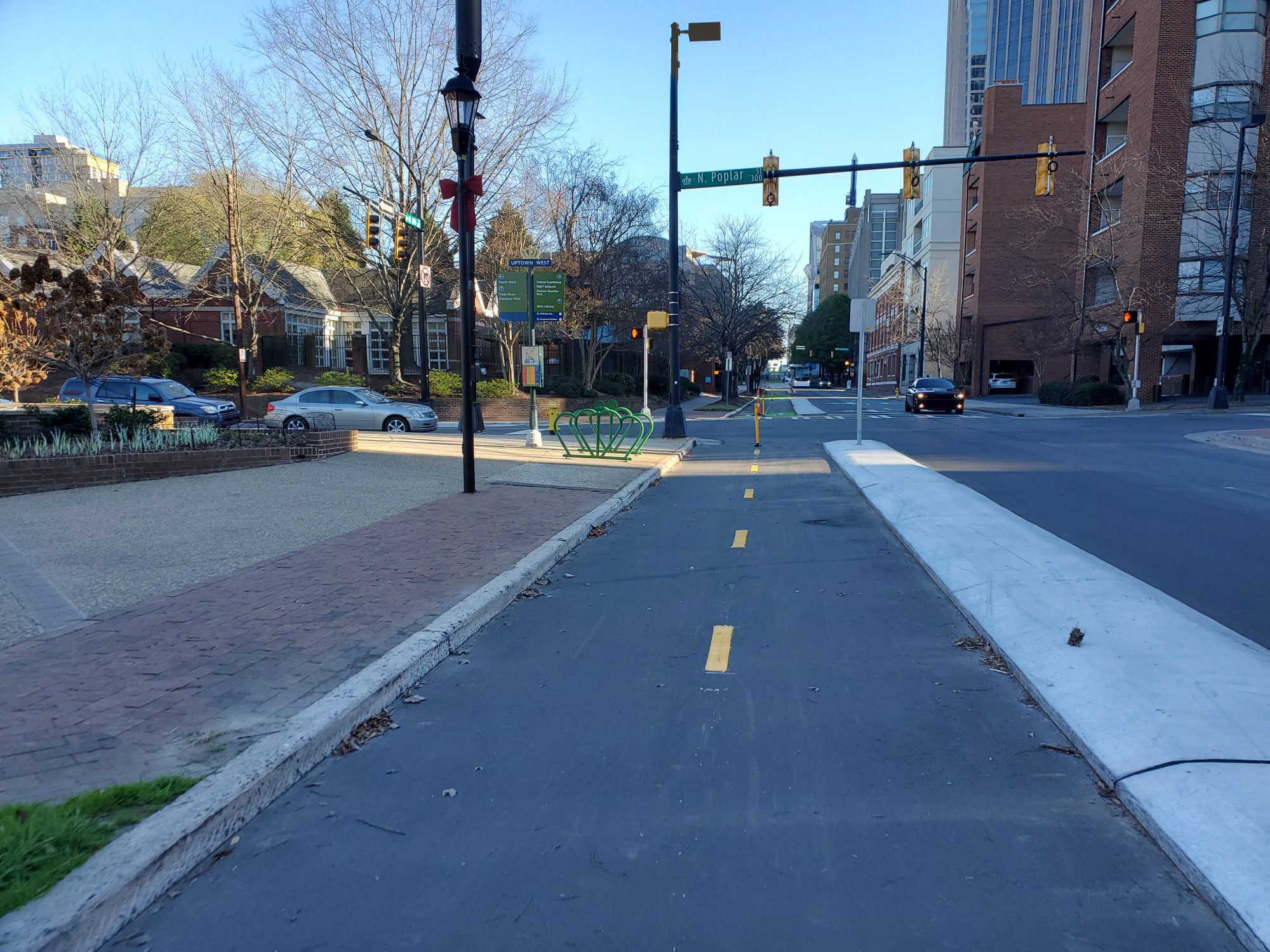 A bike lane in uptown Charlotte
