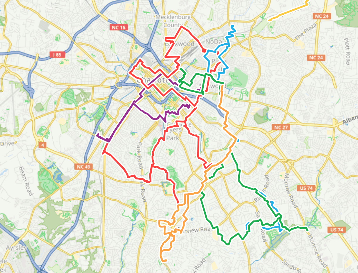 Map of bike routes in Charlotte