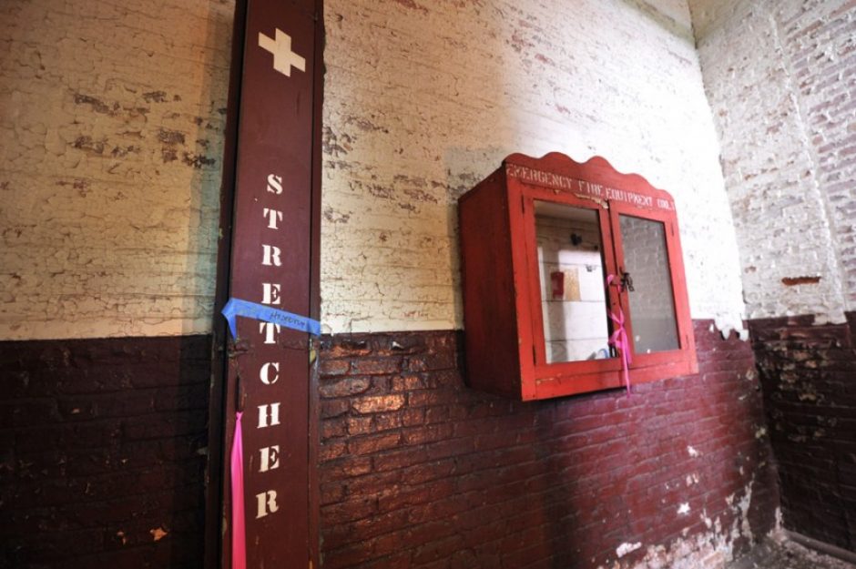 A first aid stretcher and fire box, present on every staircase landing, will be preserved. Photo: Nancy Pierce