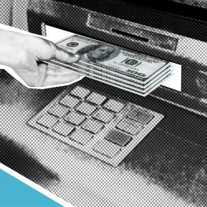 Digital illustrations of a person depositing cash into an ATM. Gabby K / Pexels